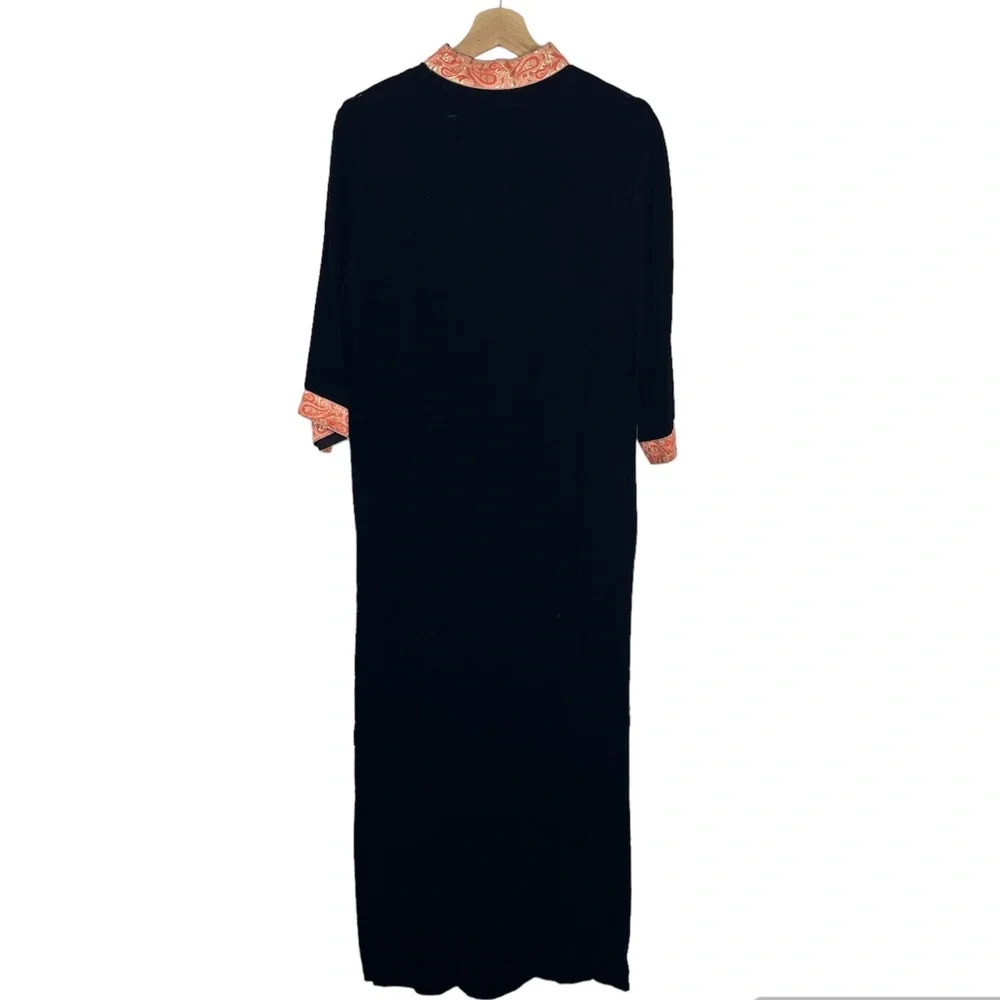 Vtg 60s G. Fox & CO‎ Lounge Wear Caftan Robe Black Orange Gold Velour Zip Sz S/M